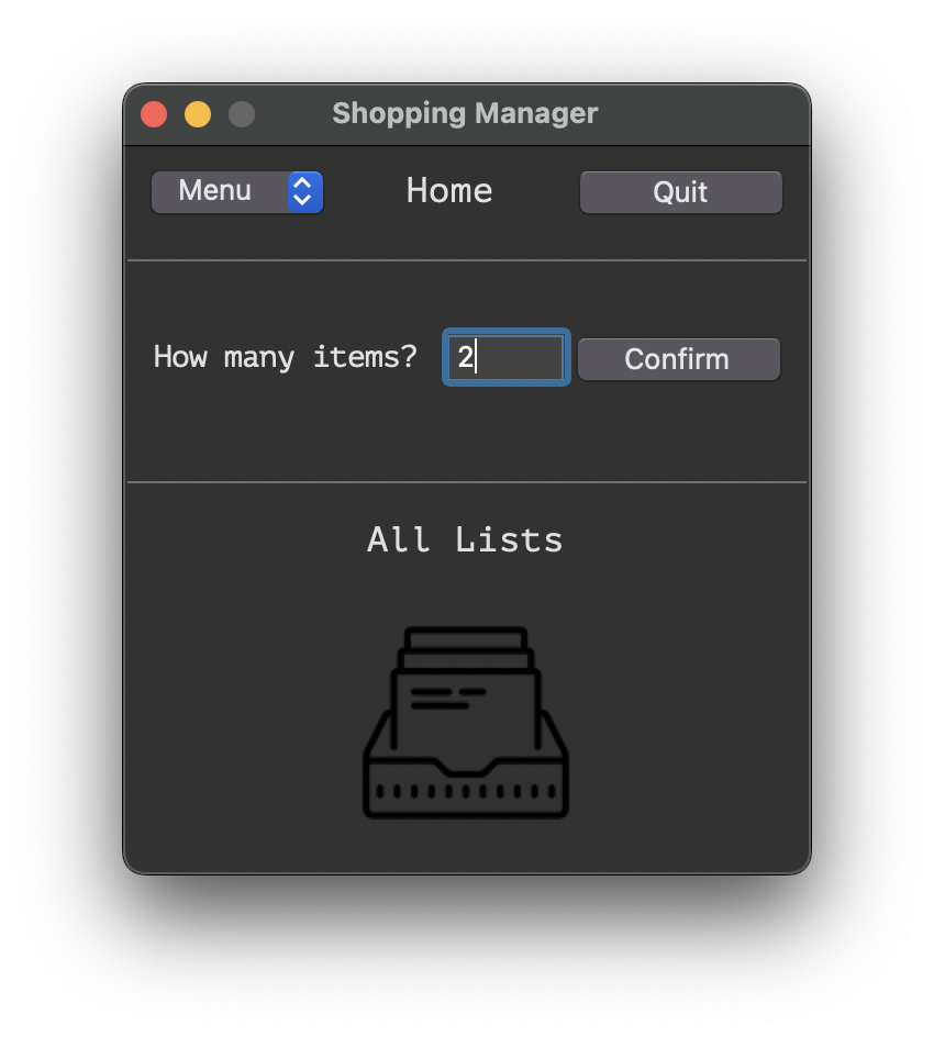 Homepage with Item Amount